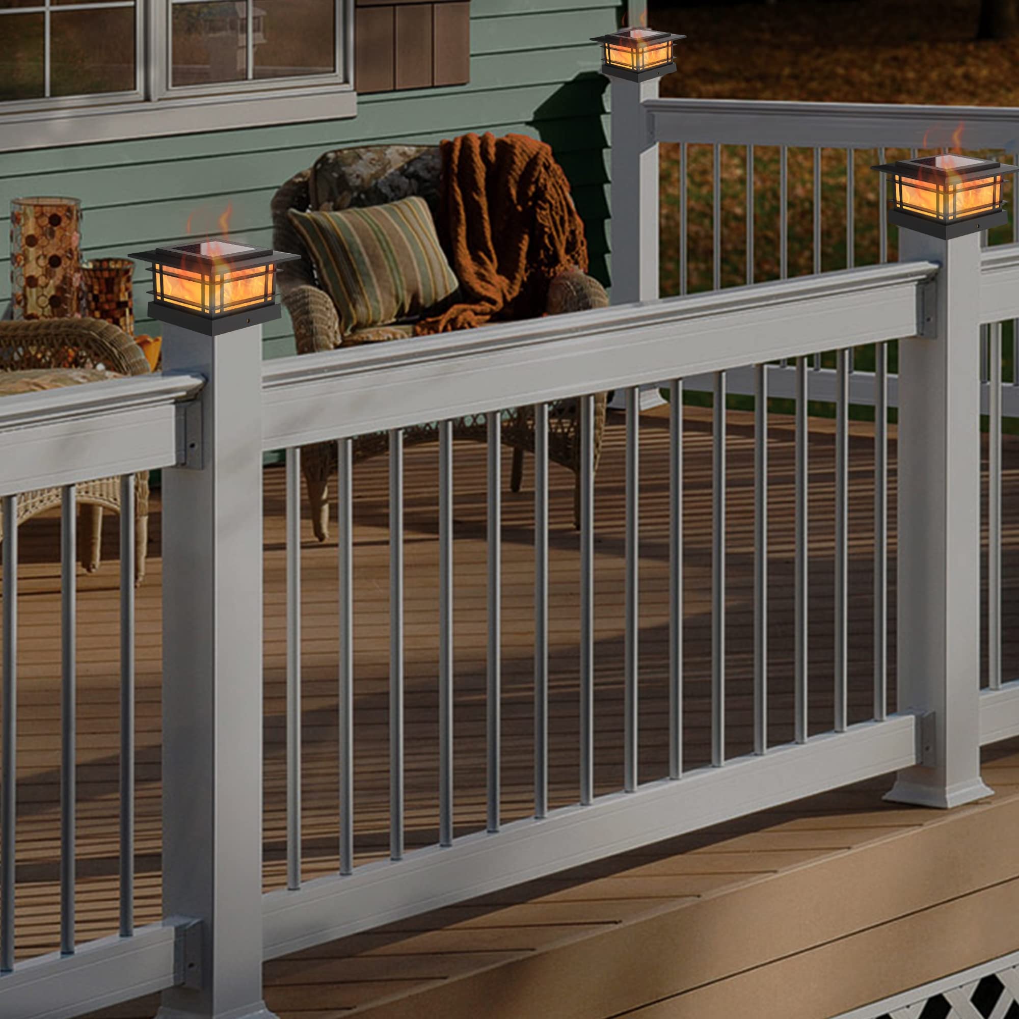 Dynaming garden deck path lighting adds a welcoming glow.