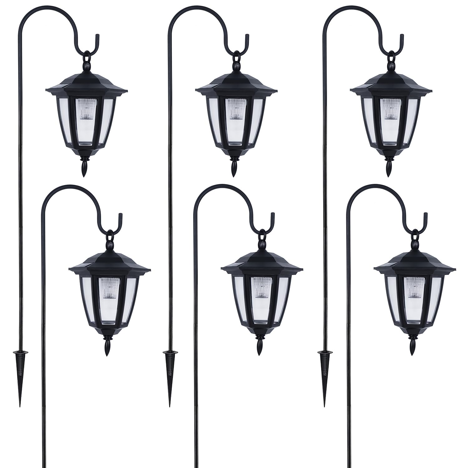 Dynaming six-pack lanterns with hooks simplifies outdoor setup.