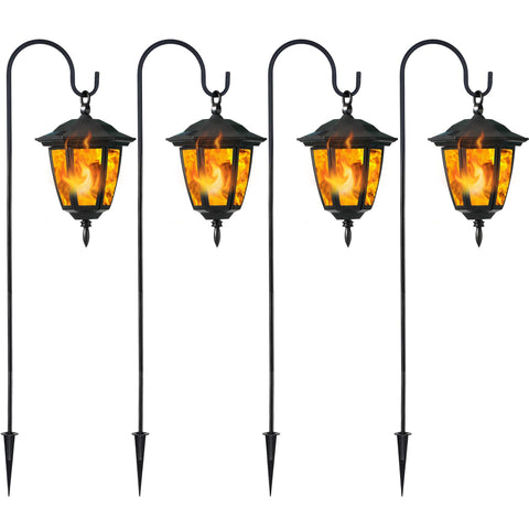Dynaming solar flame lantern hanging lights create warm garden ambiance.