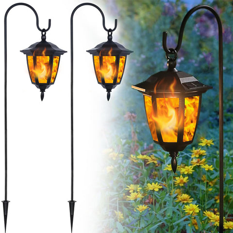 Dynaming solar flame light hanging lantern, front view, warming your garden ambiance.