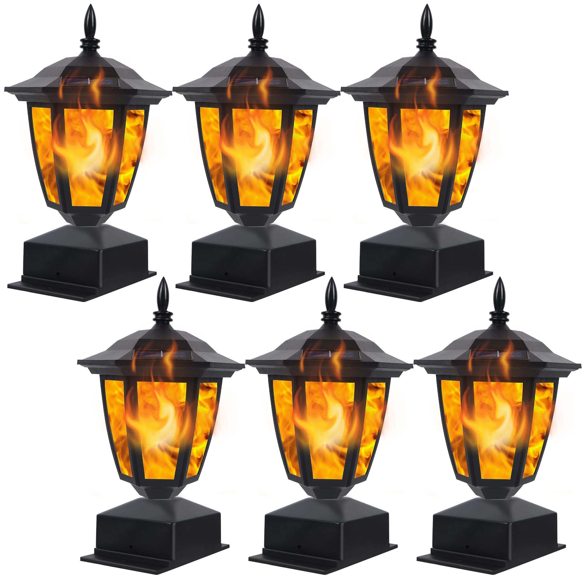 Dynaming solar flame post light on a 4x4 cap adds warm ambiance to a fence