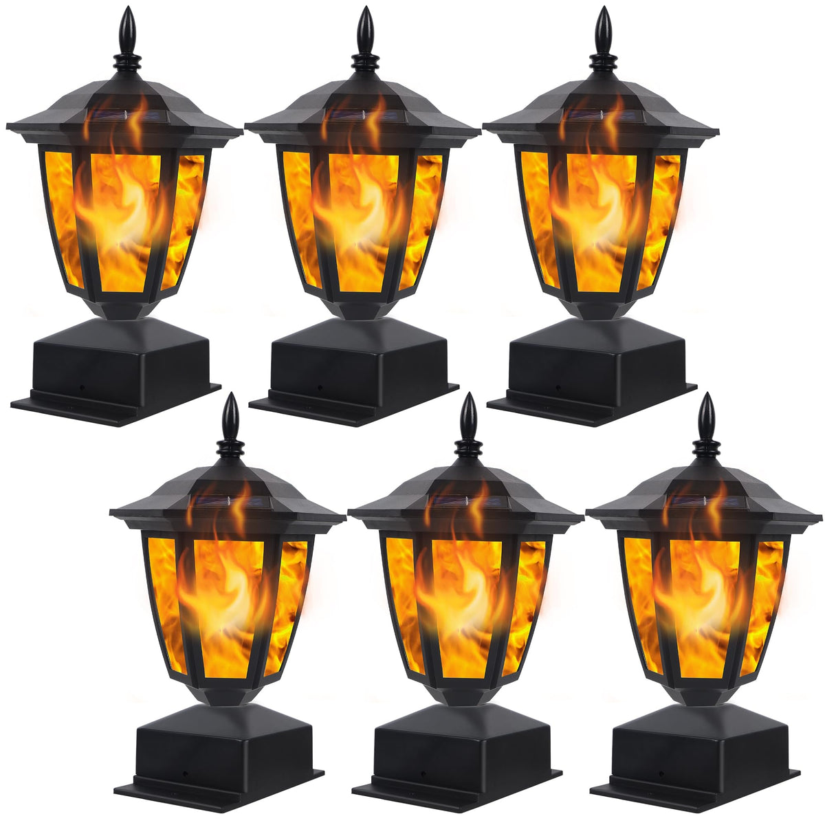 Dynaming solar flame post light on a 4x4 cap adds warm ambiance to a fence