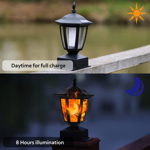 Dynaming solar flame post light flame mode showcases safe, decorative illumination at night
