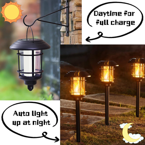 Dynaming solar flame torch hanging lantern on a hook for versatile outdoor decor