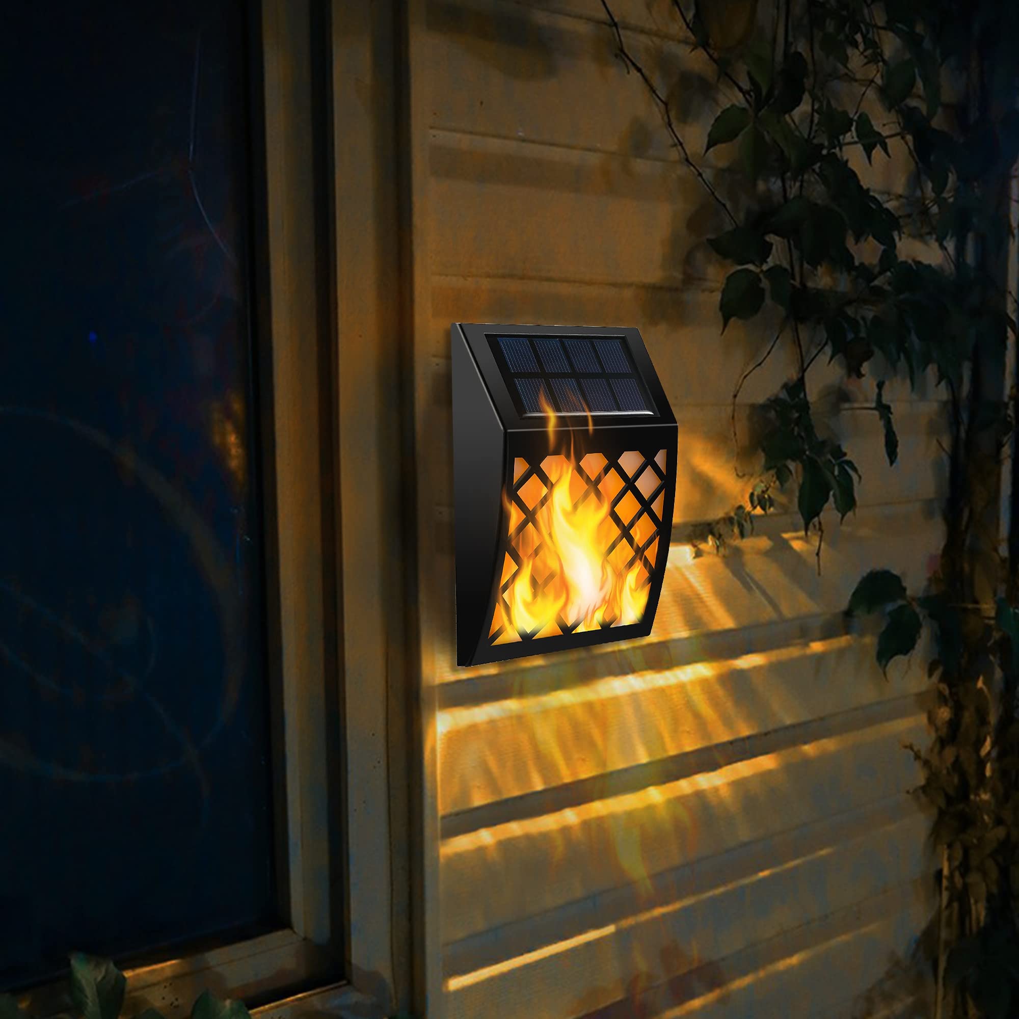 Dynaming Solar Flame Wall Light, stairway lighting with flickering flame effect.
