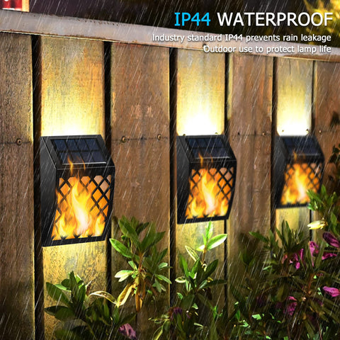 Dynaming Solar Flame Wall Light on wall for pathways, decorative illumination.