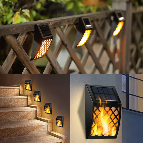 Dynaming Solar Flame Wall Light at entryways, adds curb appeal with soft LED flame.