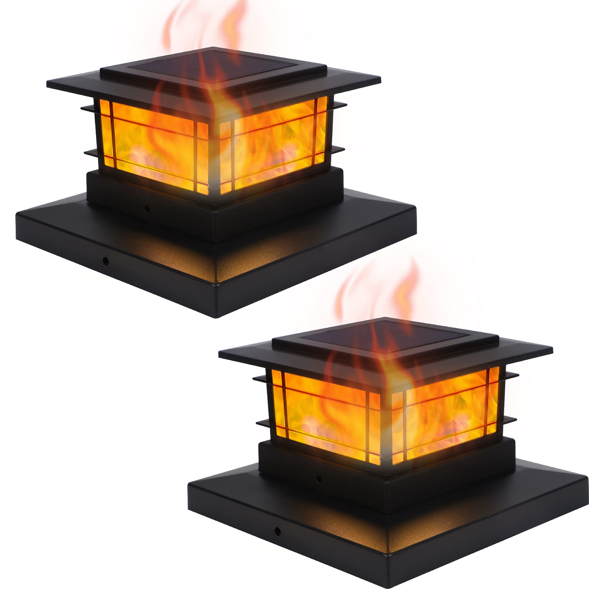 Dynaming solar post cap lights glow softly on a wooden fence at dusk for warm ambience.