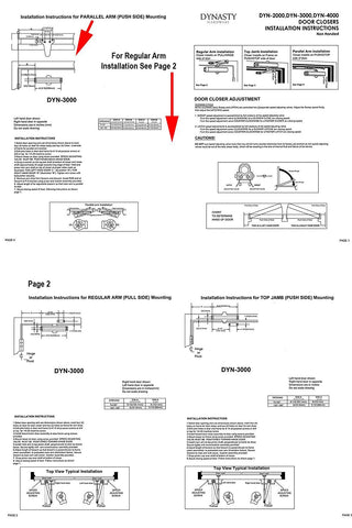 Dynasty Hardware 3000 Series installation kit included with arm and template for easy setup.