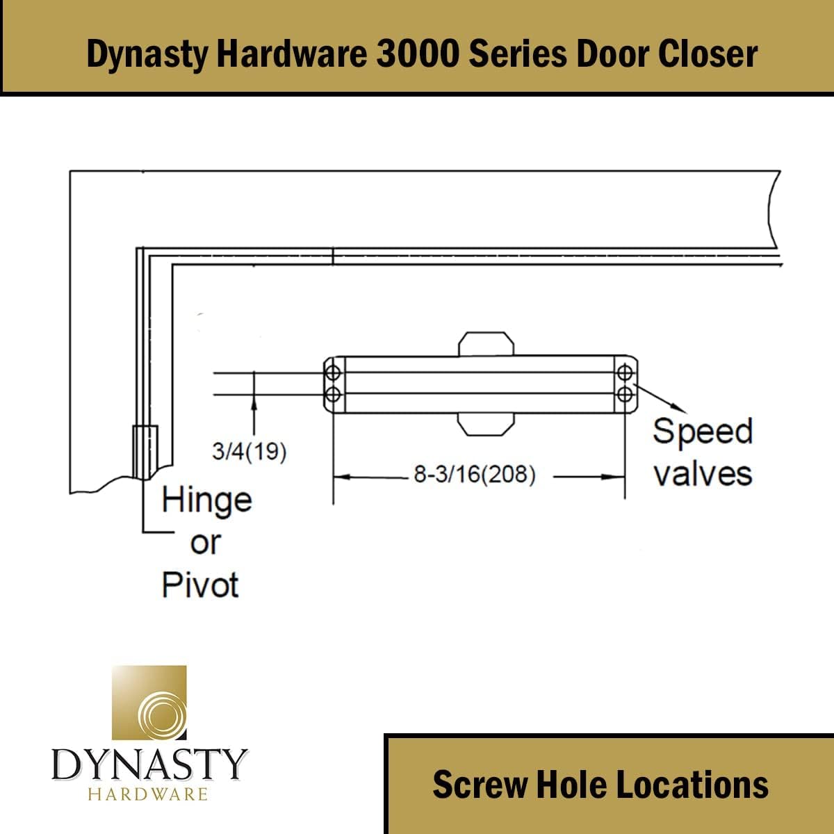 Dynasty Hardware bronze finish closer suited for commercial interiors and high-traffic doors.