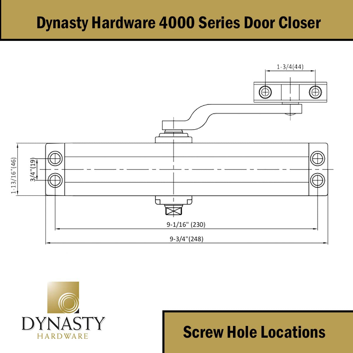 Dynasty Hardware 4000 Series installation kit included for easy mounting on wood, metal, or fiberglass doors.