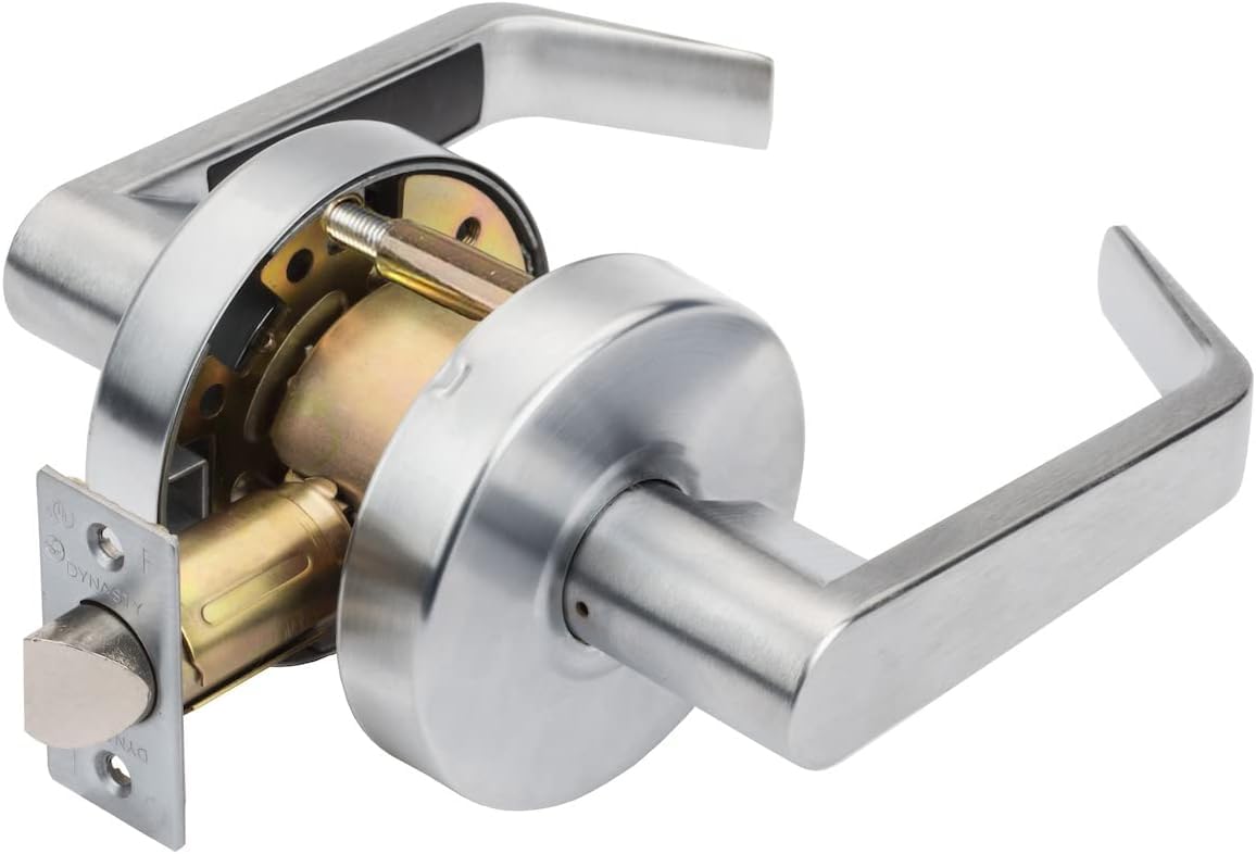 Dynasty Hardware AUG-30-26D front view satin chrome lever for busy commercial doors.