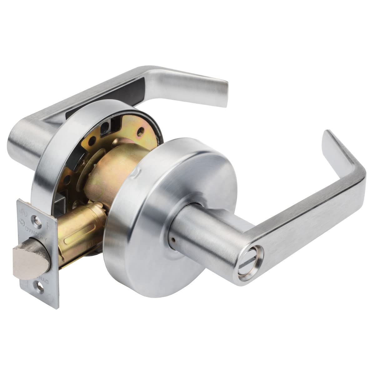 Dynasty Hardware AUG-30-26D lever close-up, durable satin chrome for high-traffic areas.