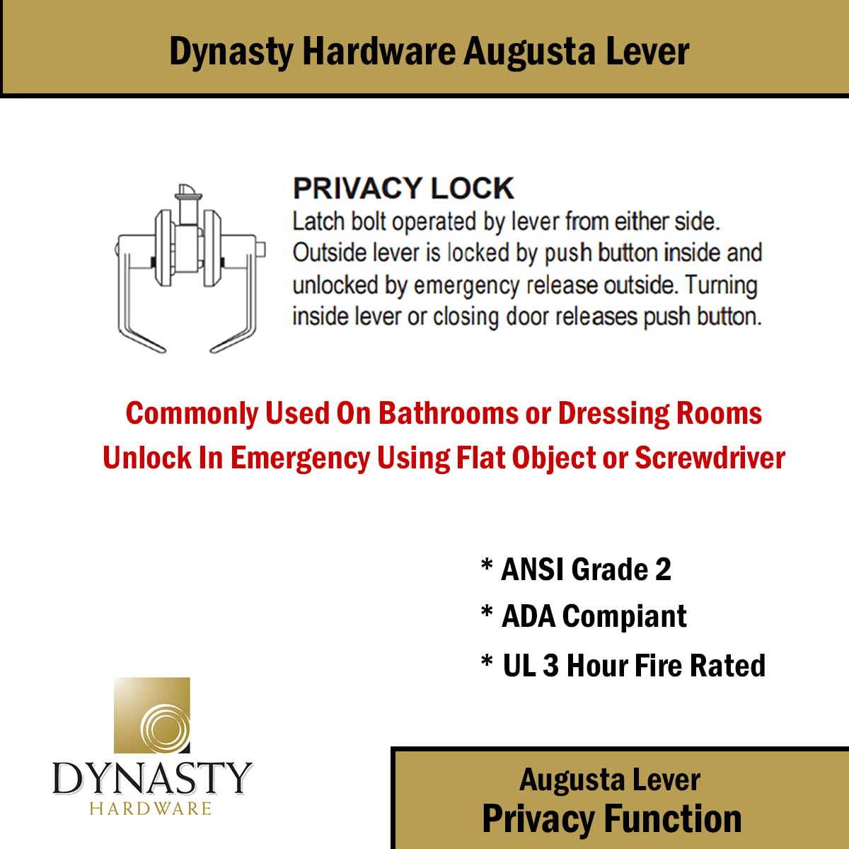 Dynasty Hardware AUG-30-26D satin chrome finish on backset latch demonstrates durability.