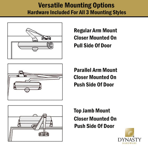 Dynasty Hardware dual independent valves enable smooth closing and adjustable timing.