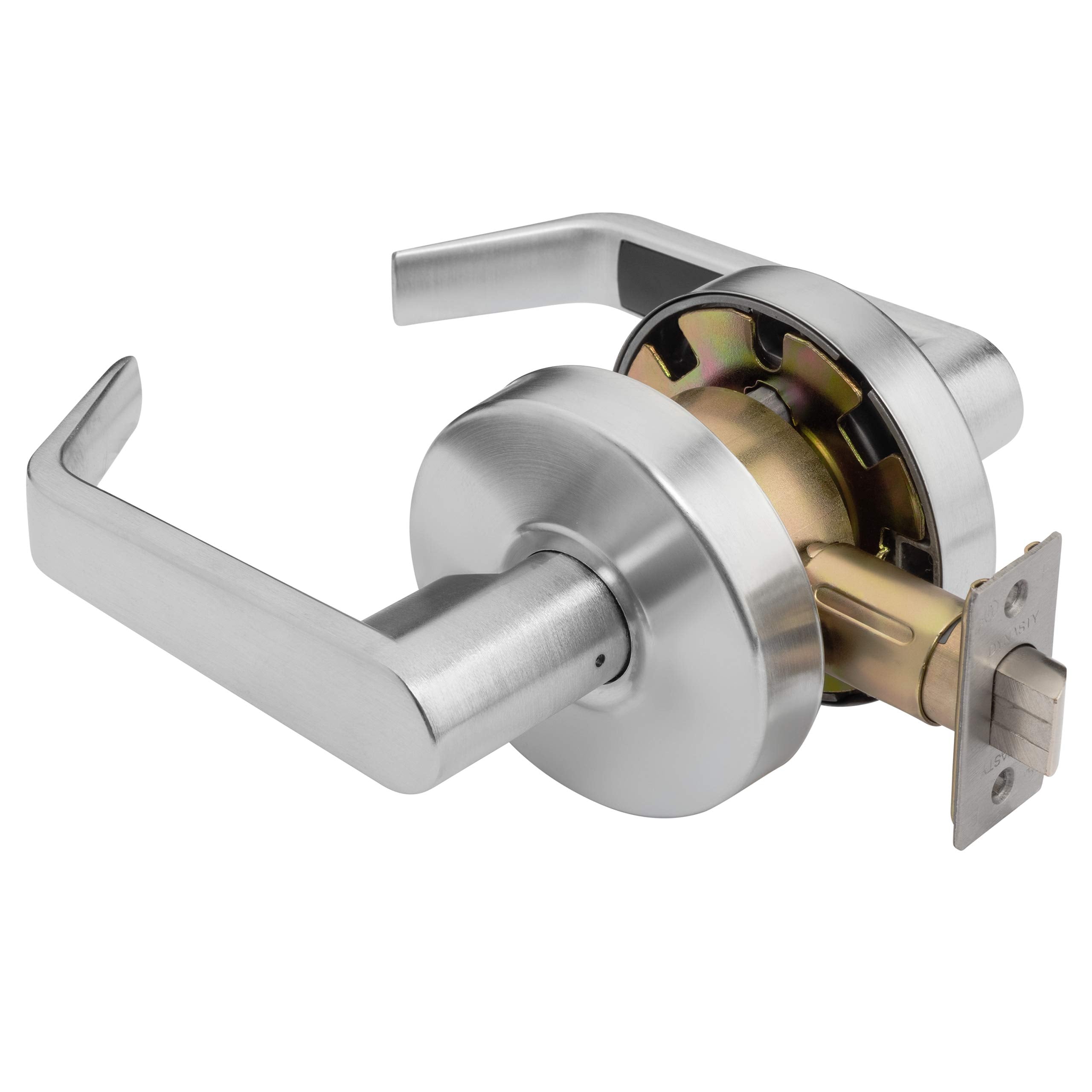 Dynasty Hardware storeroom lock inside lever free enables quick egress.