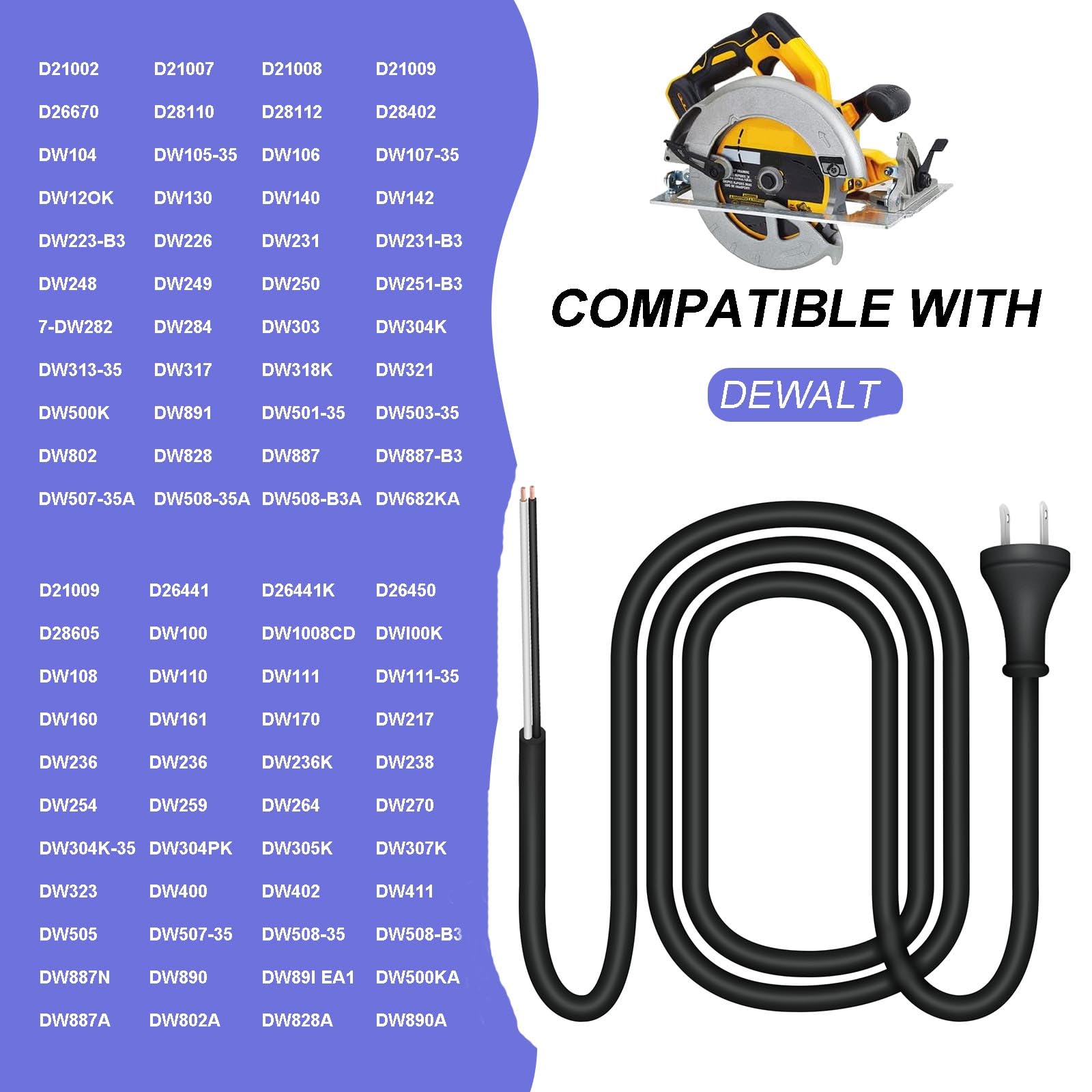DZQPPC 16-gauge cord for circular saws and polishers, compatible with many models.
