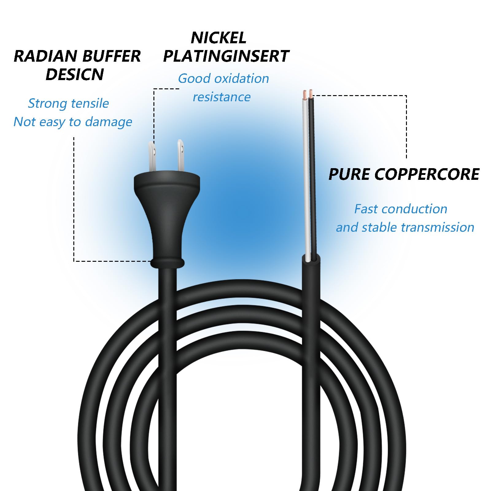 DZQPPC durable rubber power cord for miter saws and drills, 9.8 feet.