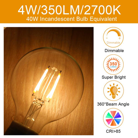 E Energetic Lighting 2700K soft white dimmable globe bulb for cozy spaces.