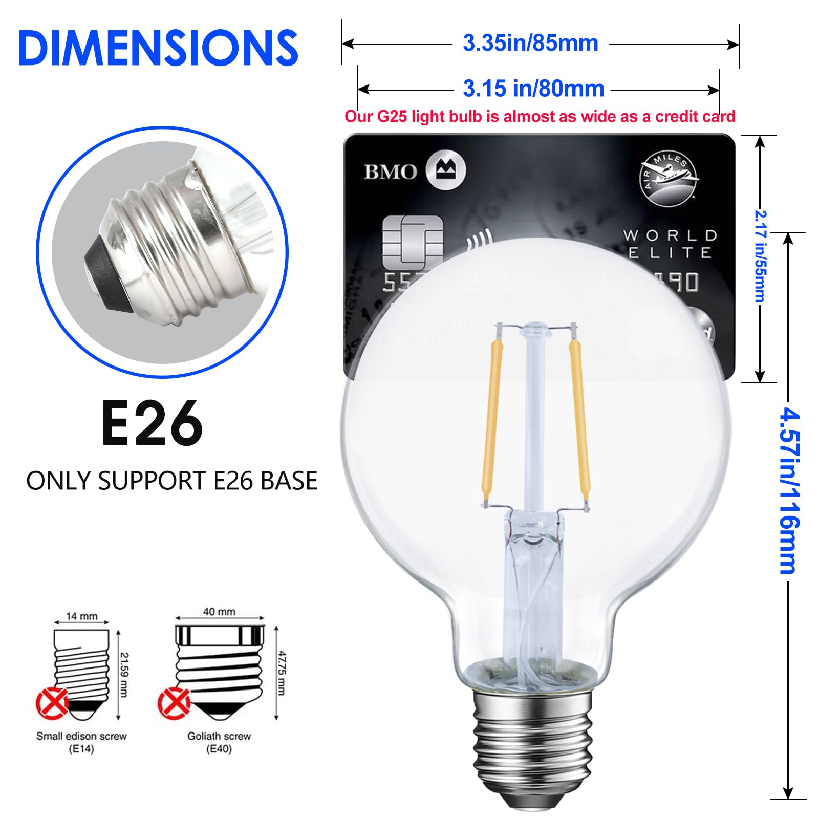 E Energetic Lighting clear glass Edison bulb with E26 base, long-lasting performance.