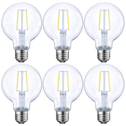 E Energetic Lighting dimmable LED Edison bulb with G25 globe, 2700K soft white glow.