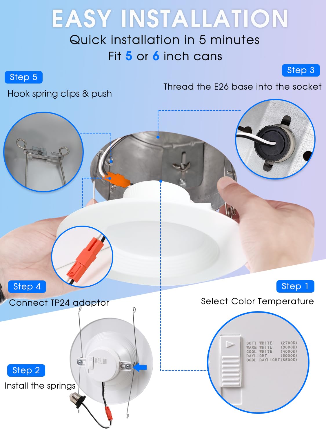 E ENERGETIC LIGHTING Easy E26 base install saves time and effort.