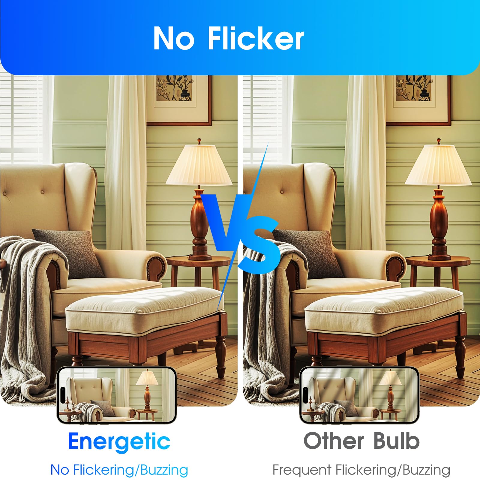 E Energetic Lighting no flicker for comfortable eyes
