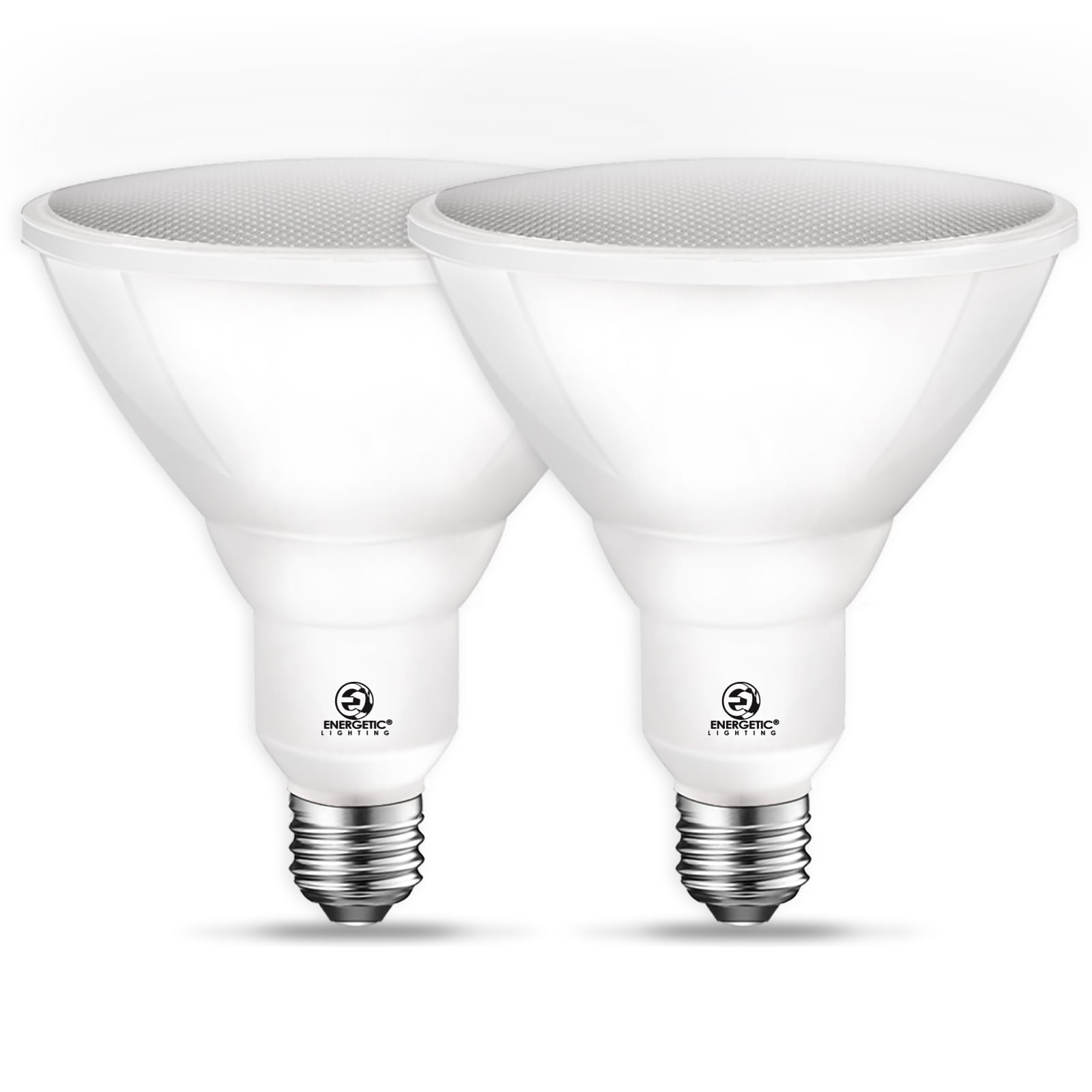 E ENERGETIC LIGHTING PAR38 LED flood bulb for outdoor use with waterproof design.
