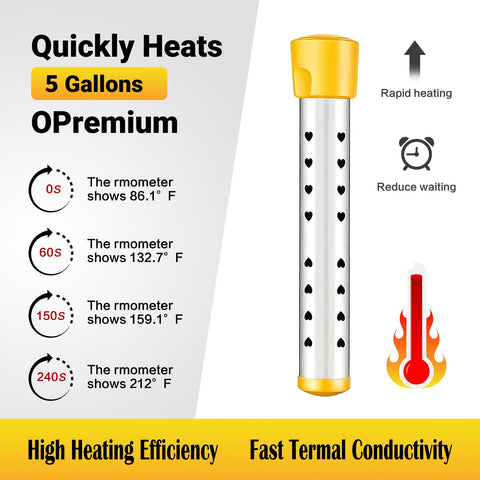 Eaakkoom immersion heater showing automatic temperature control for safe heating.