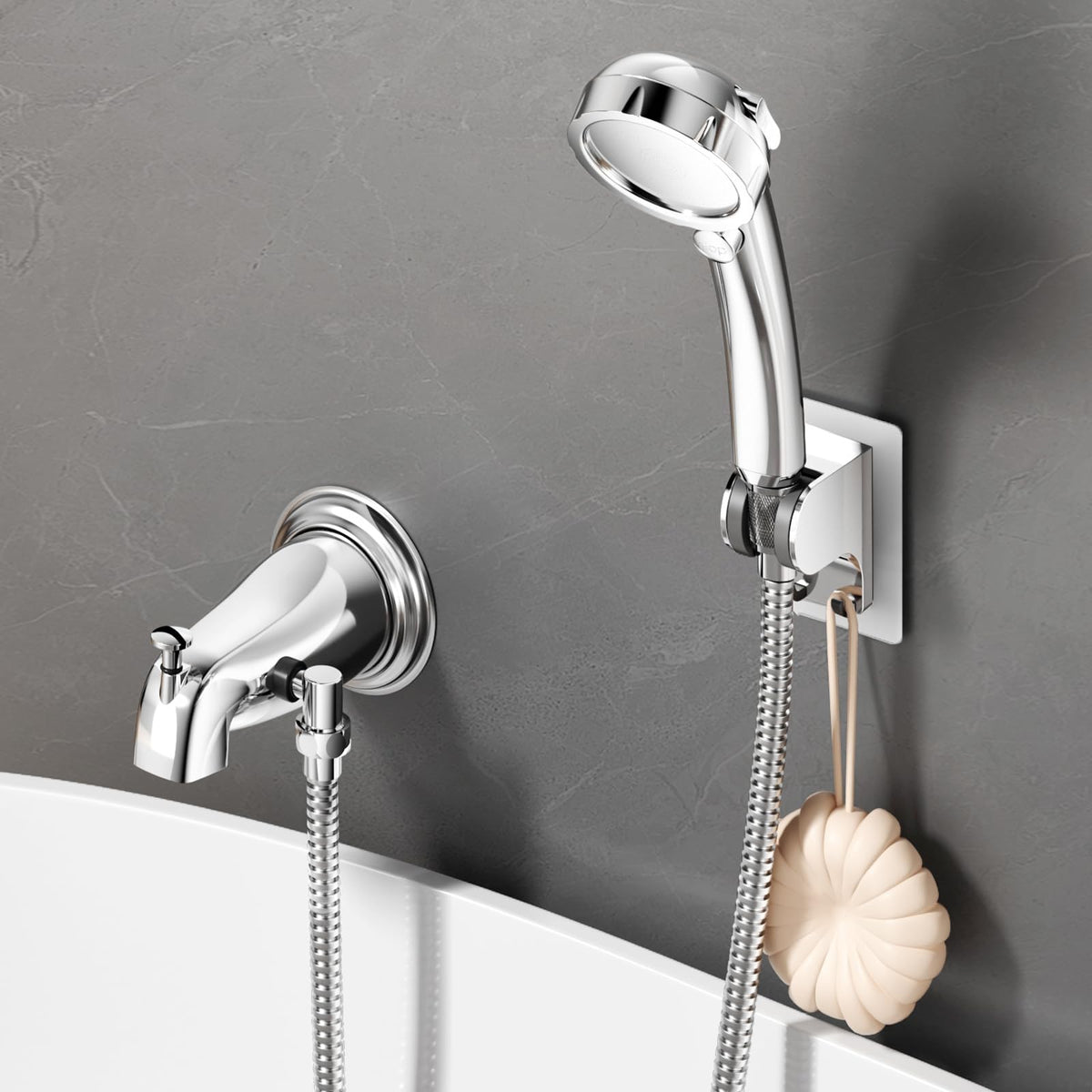 EAARSUO bathtub faucet with handheld shower main view showing seamless water control.