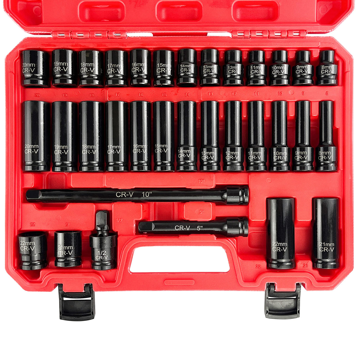 EACELIY 33pcs 1/2 inch socket set with case for organized storage and quick access