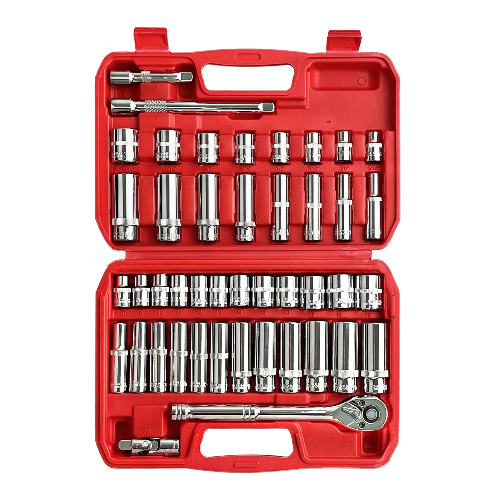 EACELIY 44pcs 3/8 drive impact socket set for versatile tightening and removal.