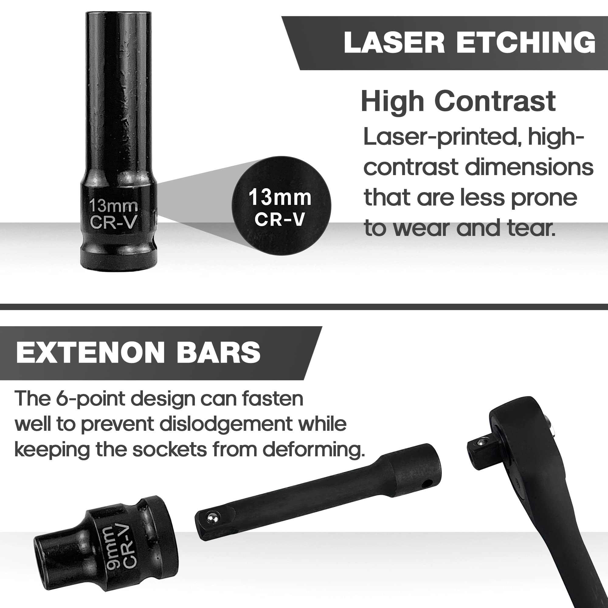 EACELIY 5inch and 10inch extension bars reach bolts in deep spaces