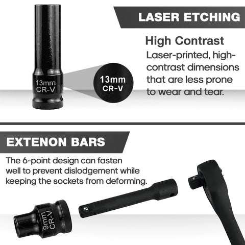 EACELIY 5inch and 10inch extension bars reach bolts in deep spaces