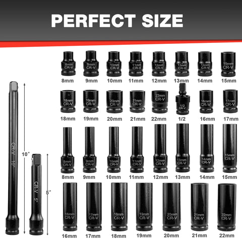 EACELIY 6-point deep and shallow sockets covering 8-22mm for versatile repairs