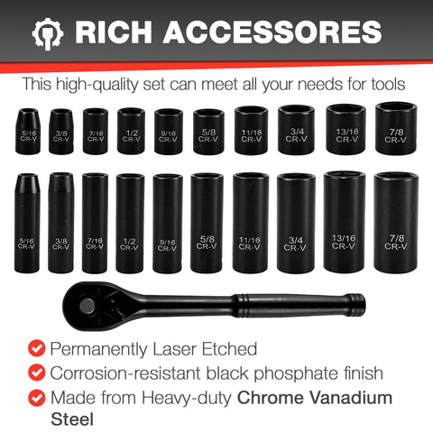 EACELIY CR-V steel sockets resist torque and wear during jobs