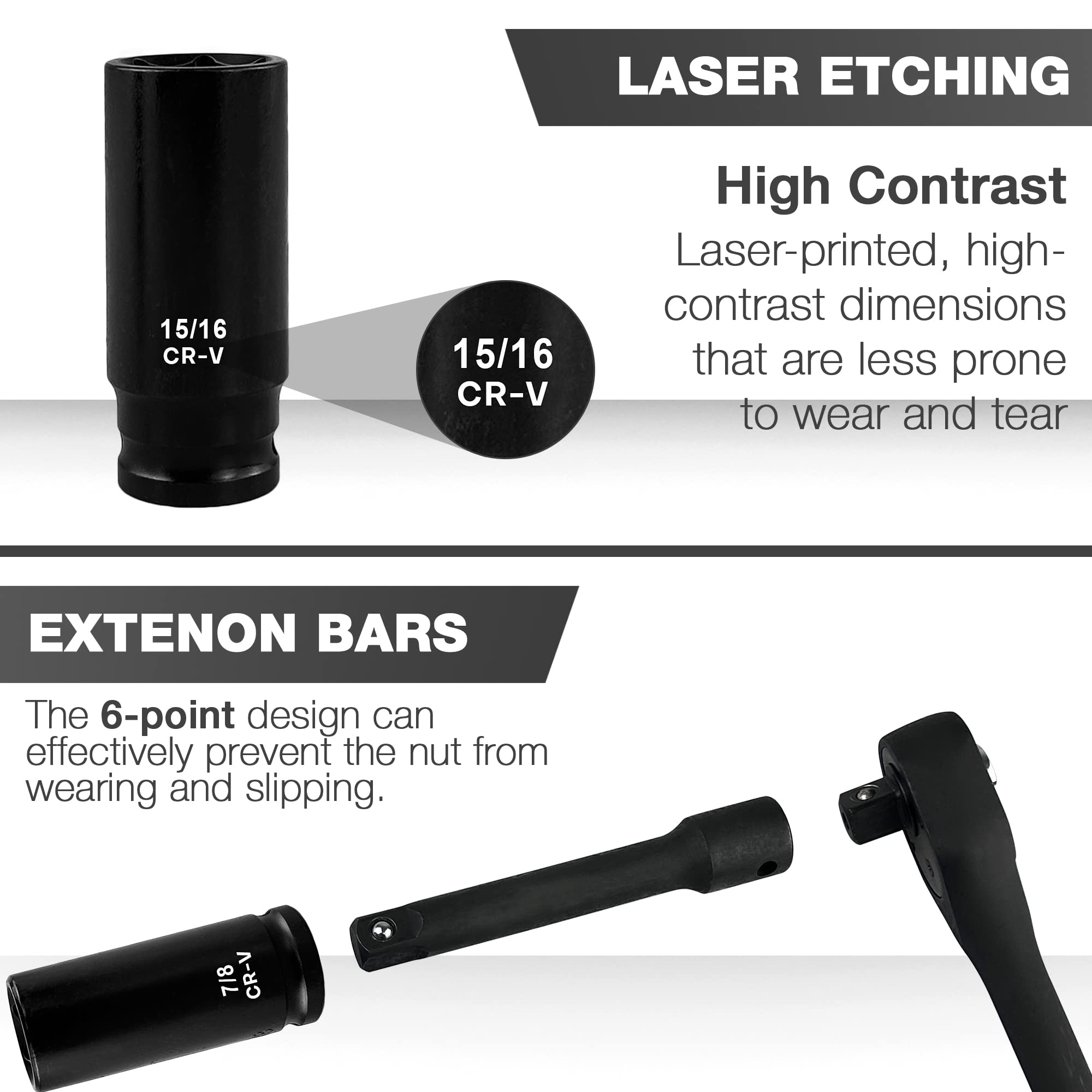 EACELIY laser-etched socket dimensions for quick visibility