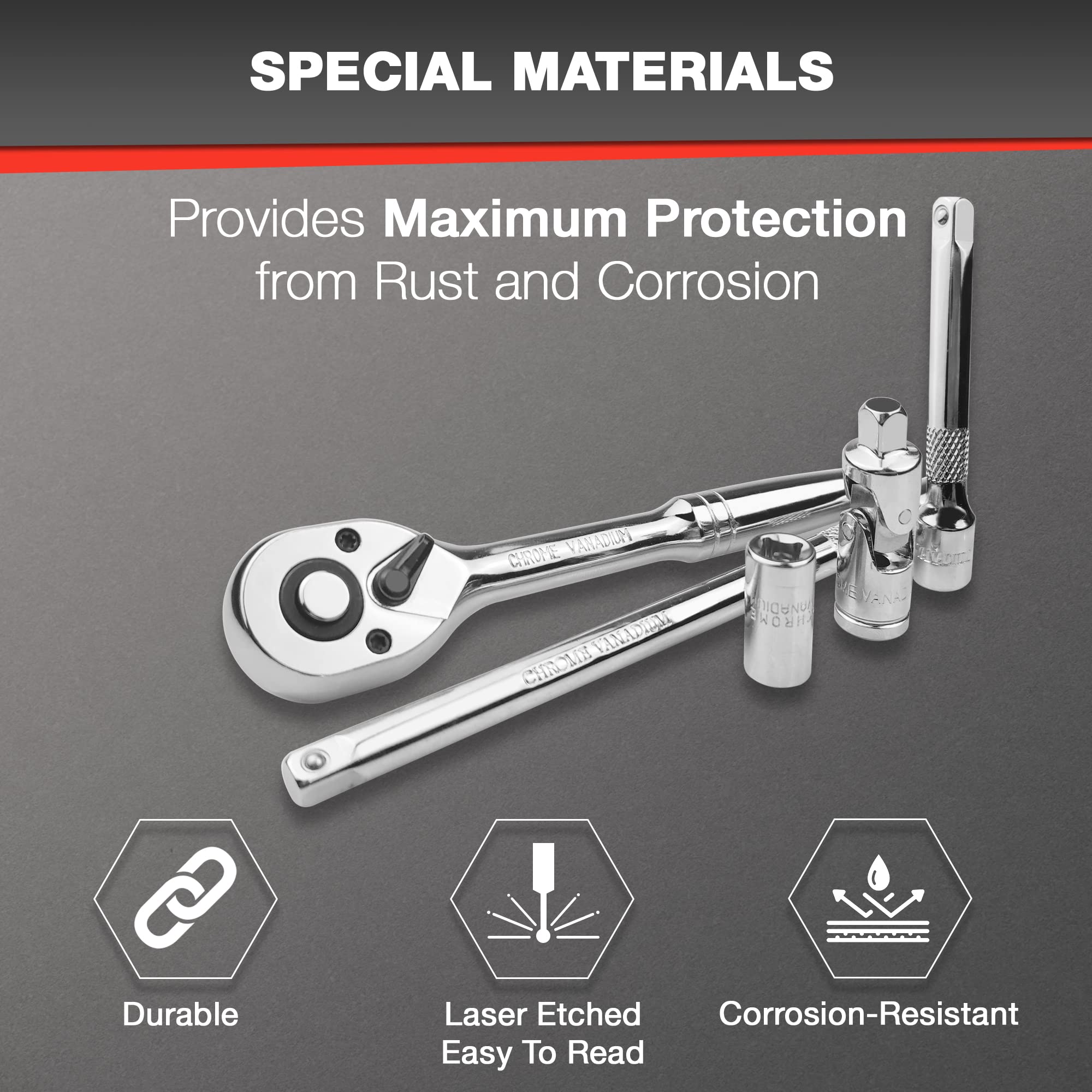 EACELIY laser-etched sockets speed size identification.