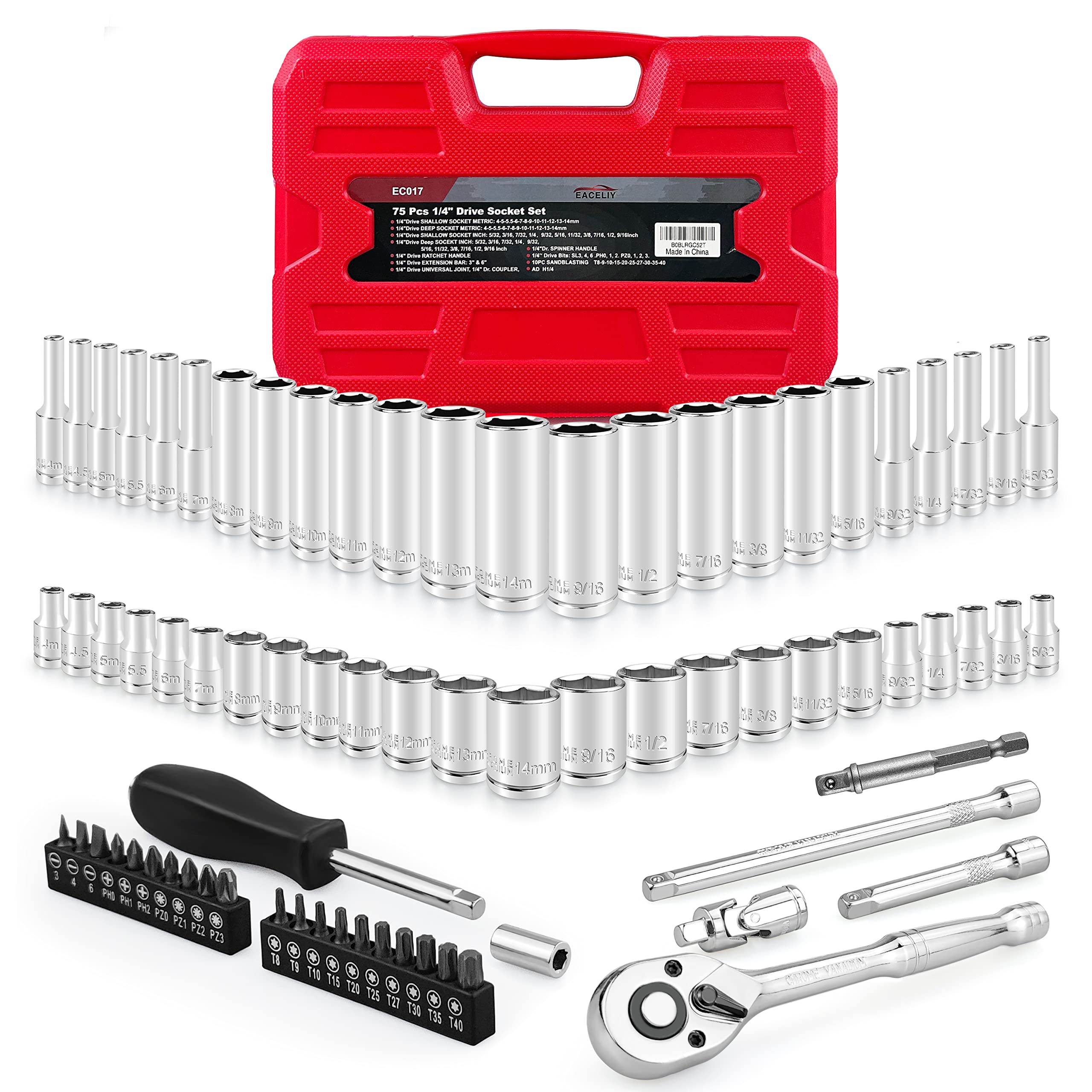 EACELIY quarter-inch drive socket set with durable chrome vanadium construction for tough jobs.