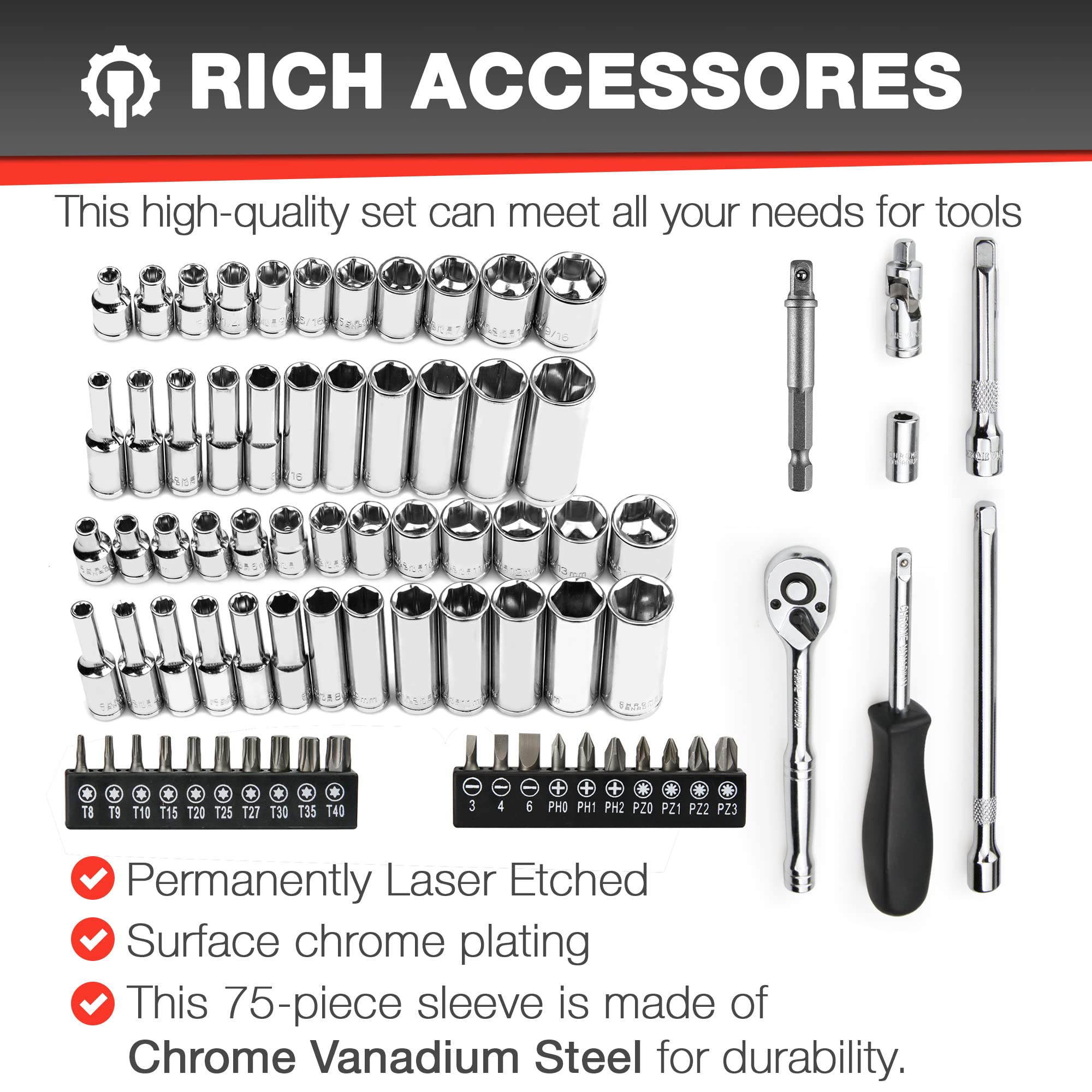 EACELIY ratchet with quick-connect head enabling fast, smooth turning.