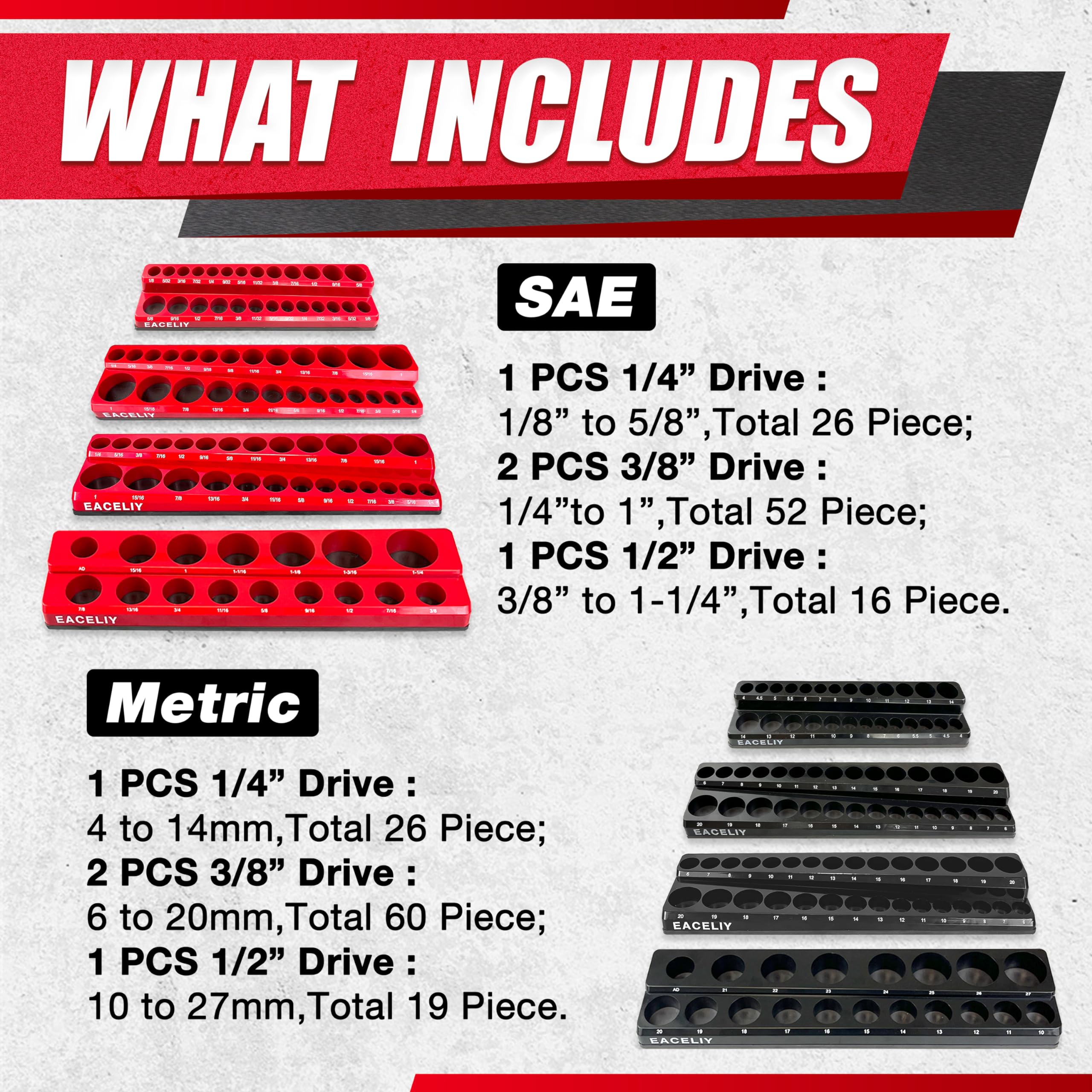 EACELIY socket organizer labels closeup helps quick size identification and sorting.