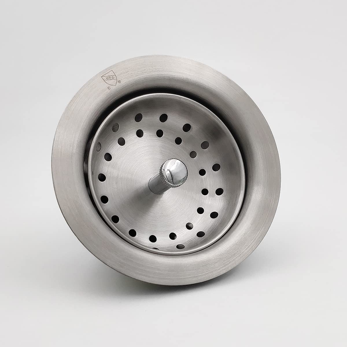 EADOT brushed nickel strainer basket ready to catch debris