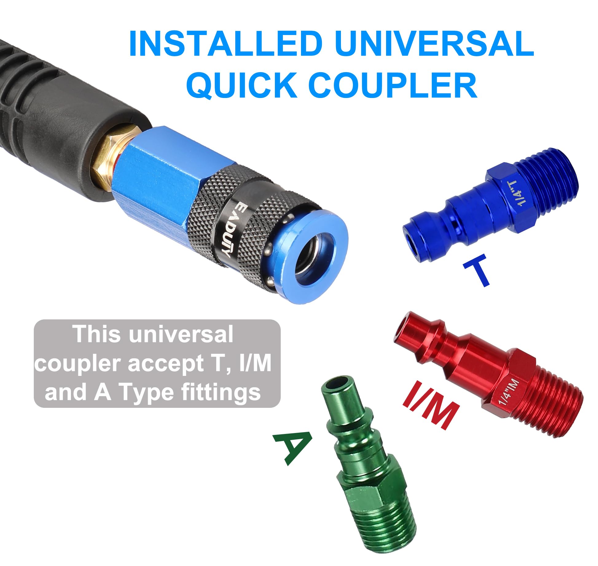 EADUTY air hose featuring ball swivel for ergonomic tool handling.