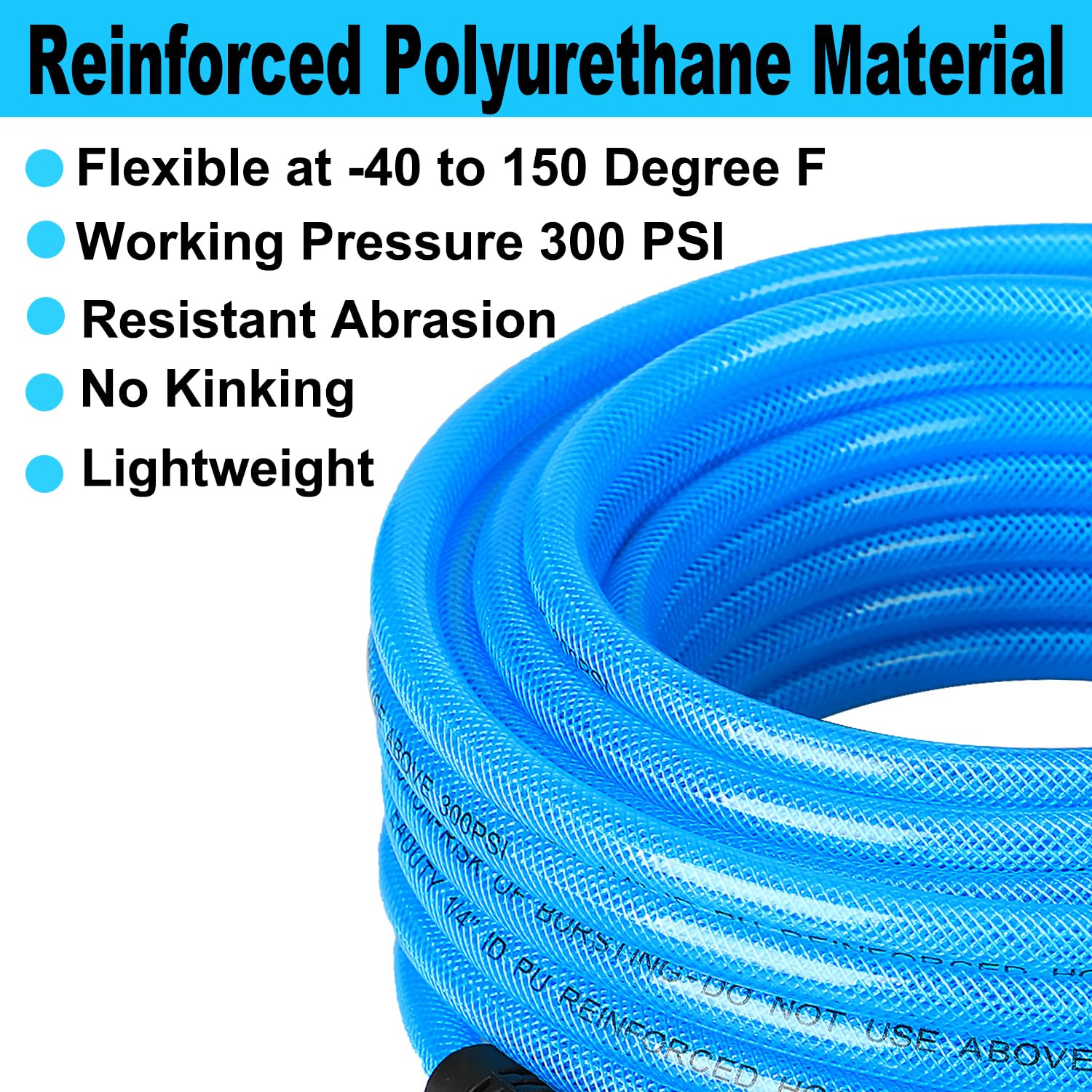 EADUTY polyurethane air hose close-up shows anti-kink construction for easier handling.