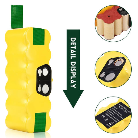 Eagglew battery installation illustration showing easy connection to Roomba
