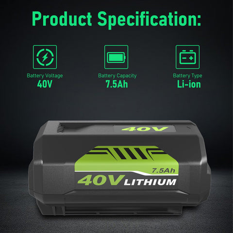 Eagglew Ryobi 40V battery with LED indicators for easy status checks.