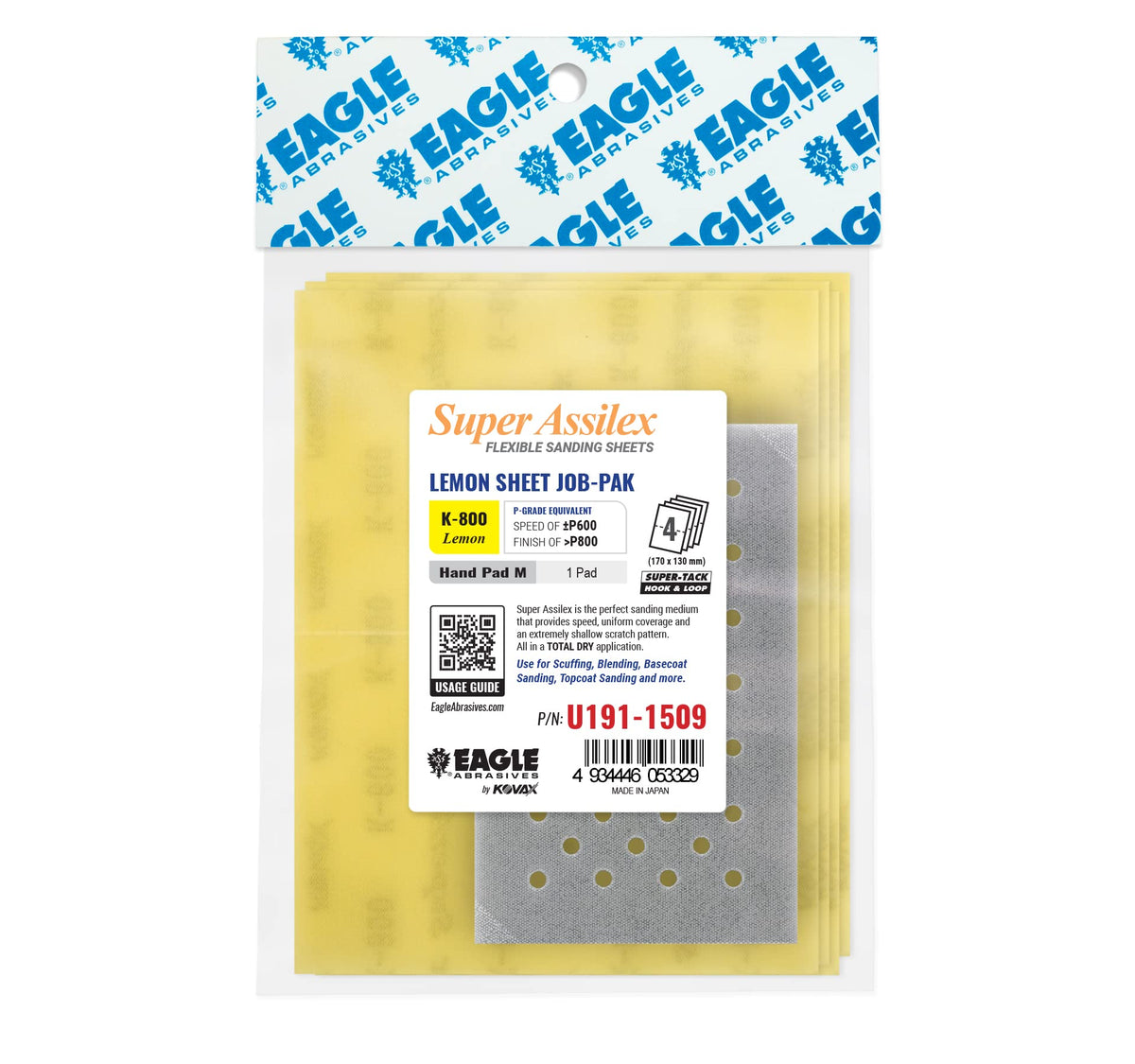 Eagle Abrasives Super Assilex lemon K-800 sheets in package for prep sanding