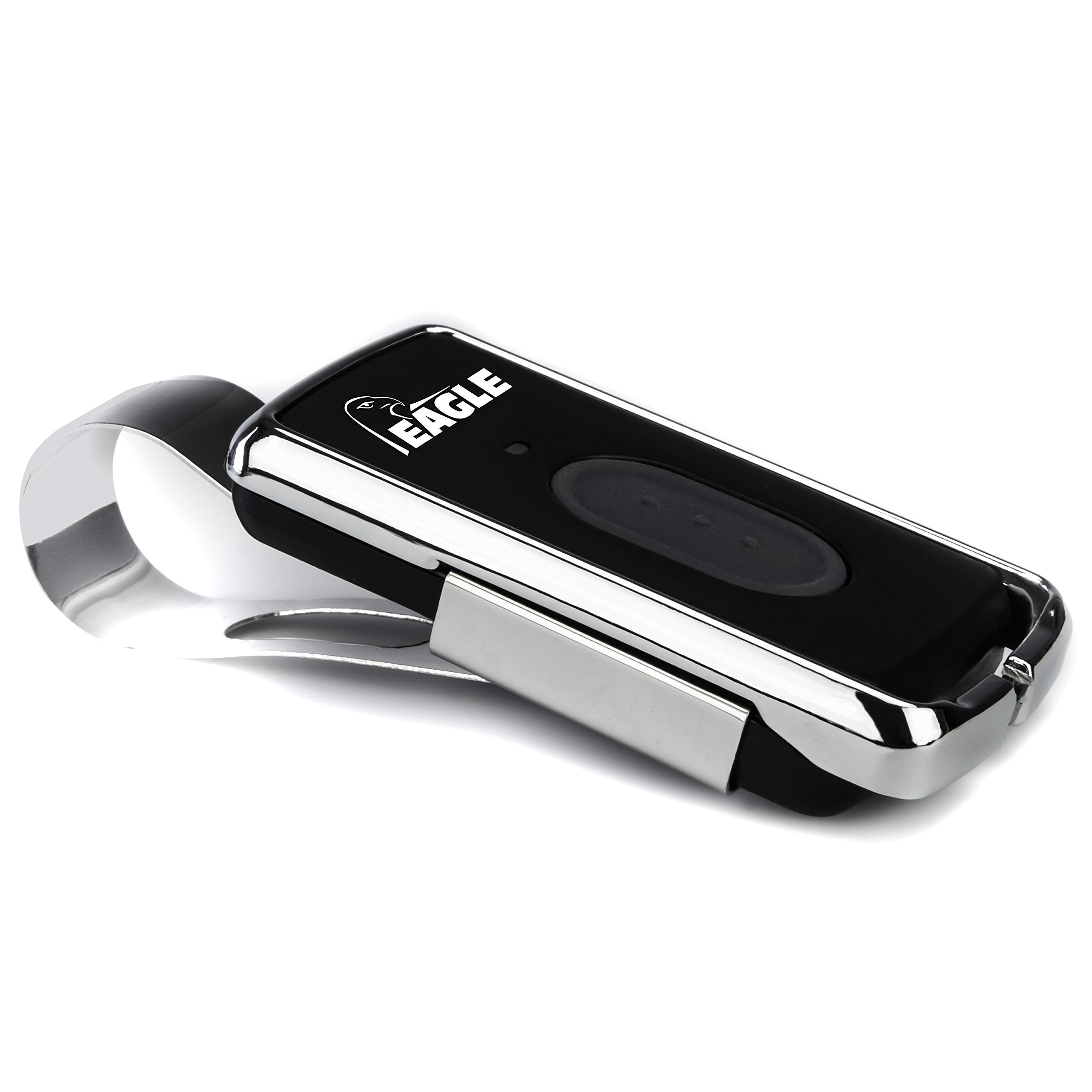 Eagle Chrome EG642 1-button visor remote closeup for secure gate access.