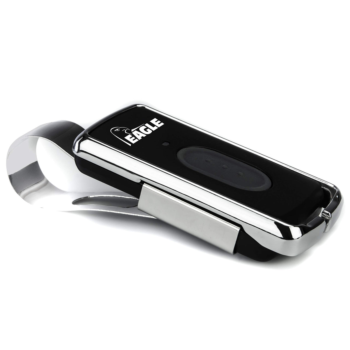 Eagle Chrome EG642 1-button visor remote closeup for secure gate access.