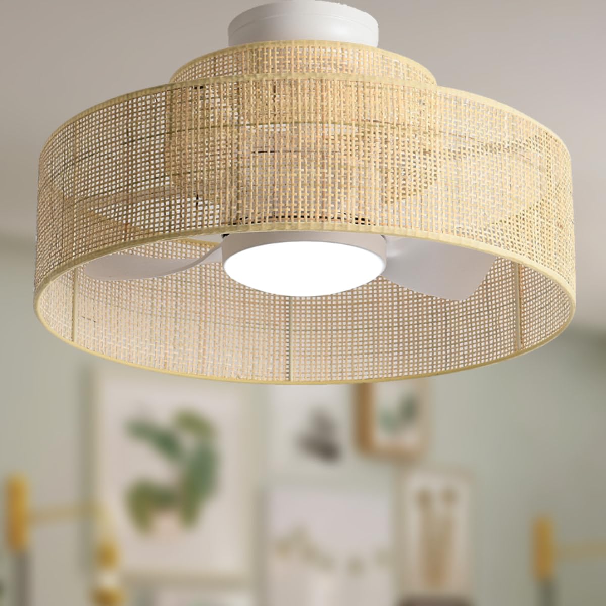 Eamonex 22-inch bamboo dimmable ceiling fan with light in a modern living area